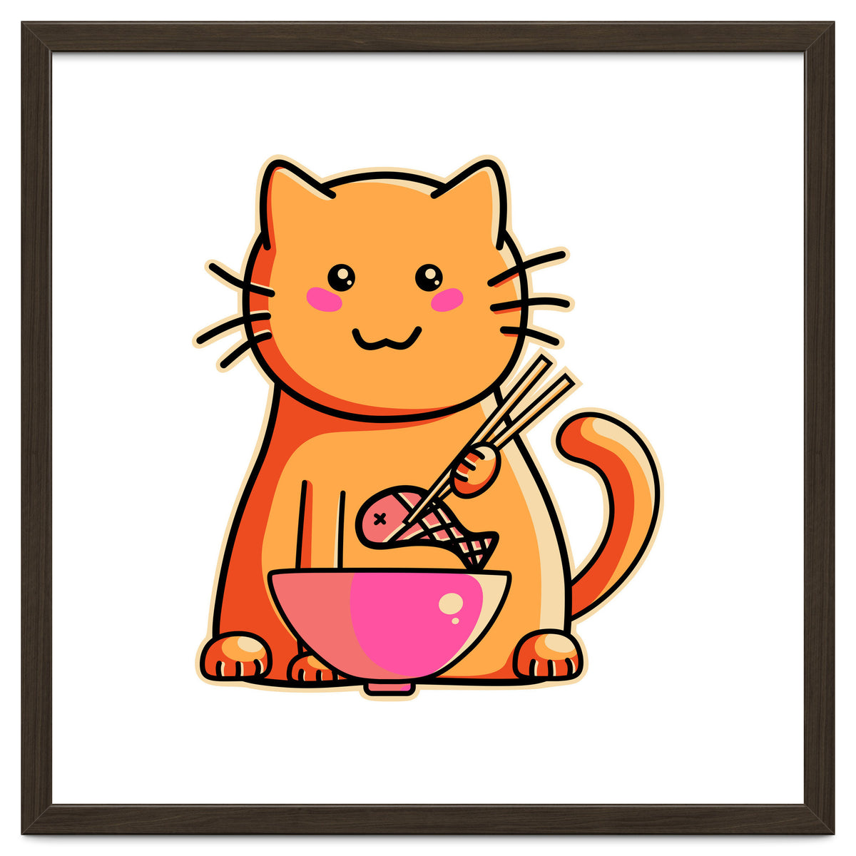A Cat's Favourite Meal - kawaii cat eating fish with chopsticks