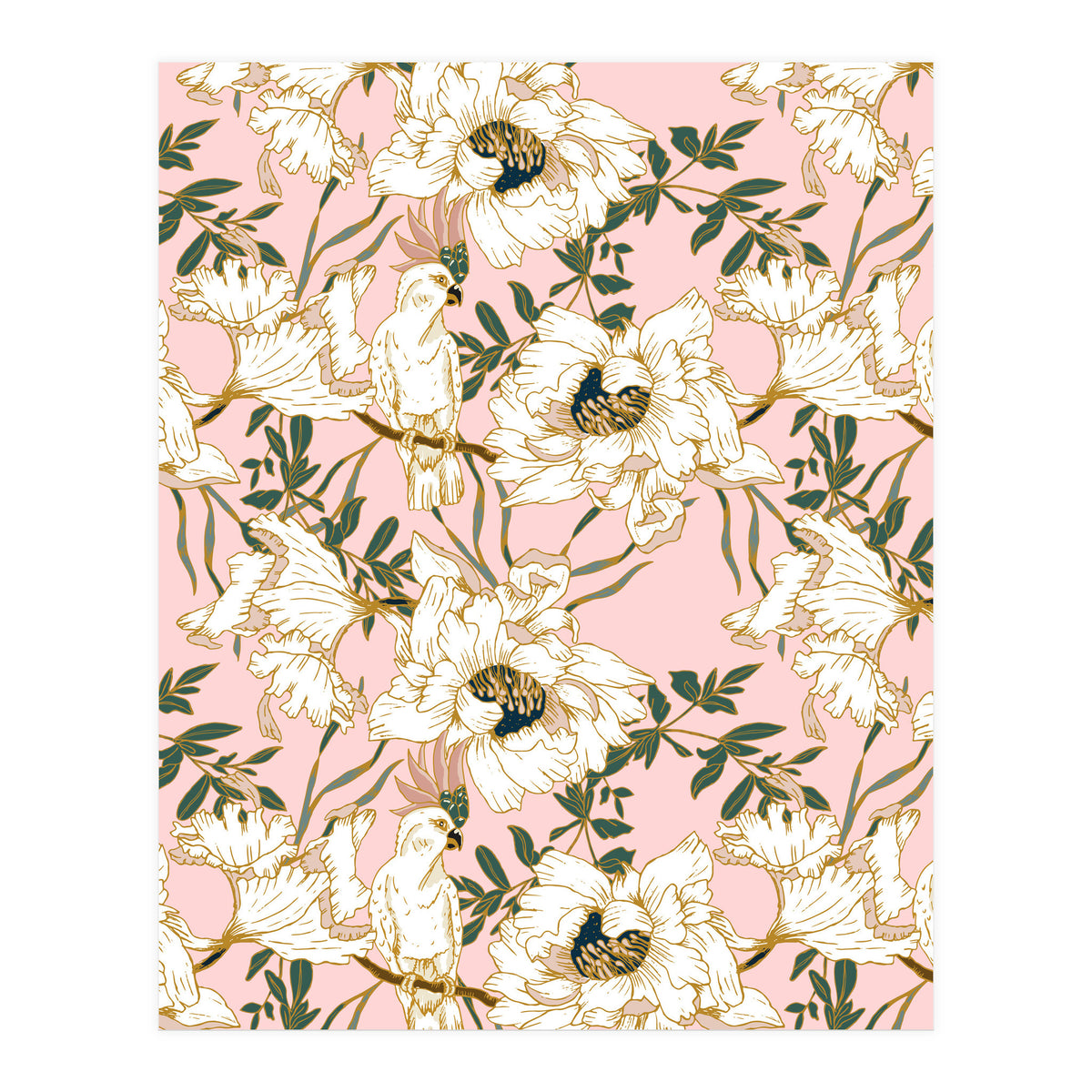 Exotic birds on flowers (Print Only)