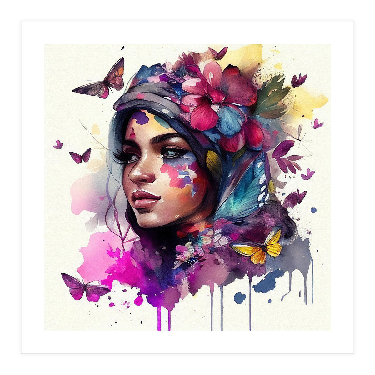 Watercolor Floral Arabian Woman #9 (Print Only)