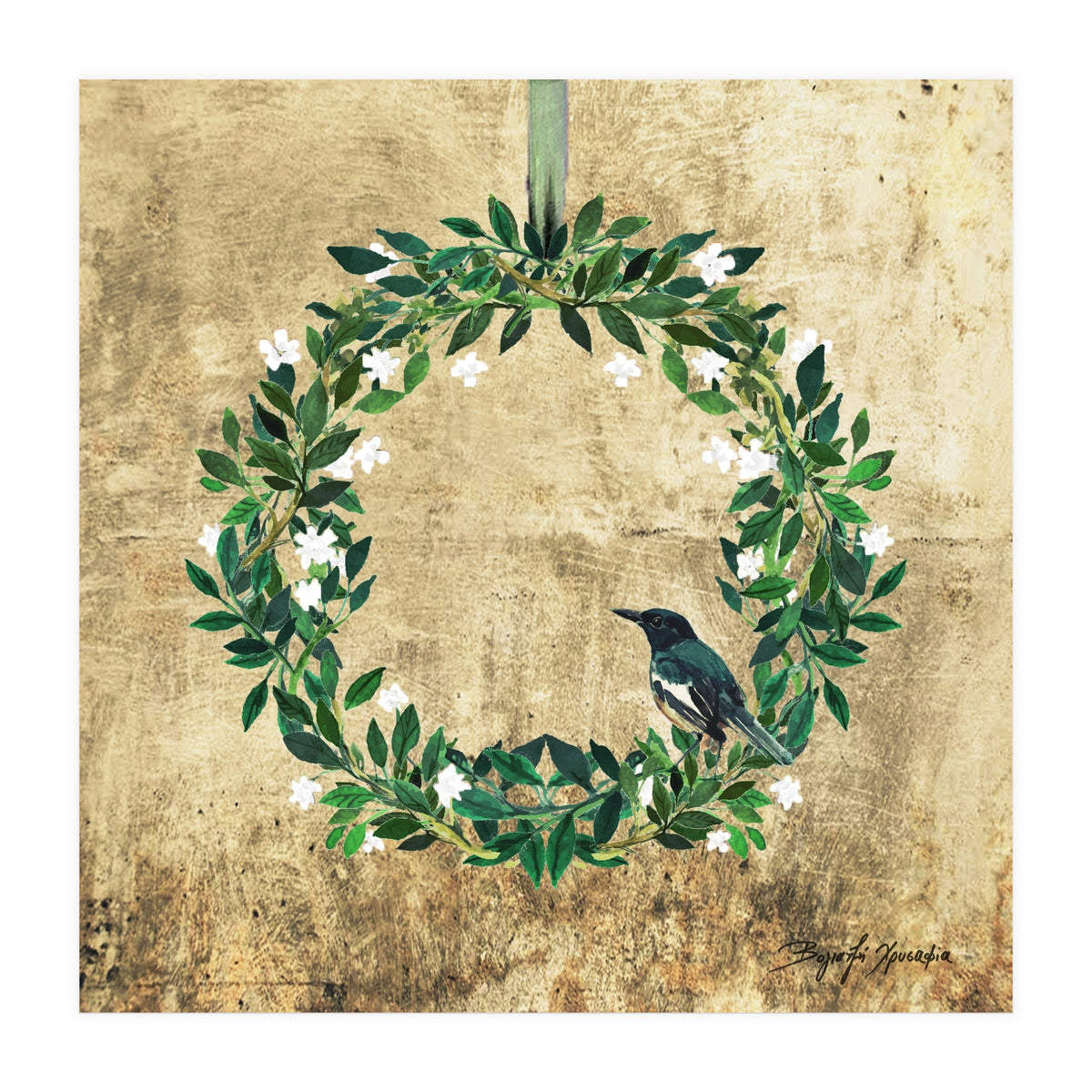 Wreath #White Flowers & Bird #Royal collection (Print Only)