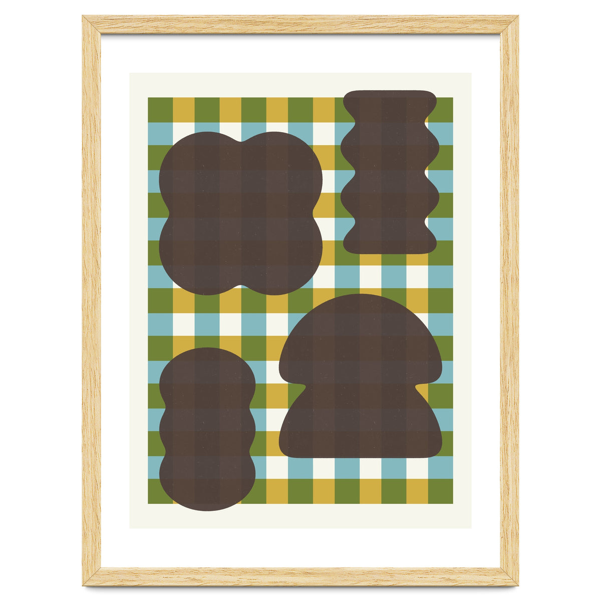 Funky Organic Shapes on a Plaid Background