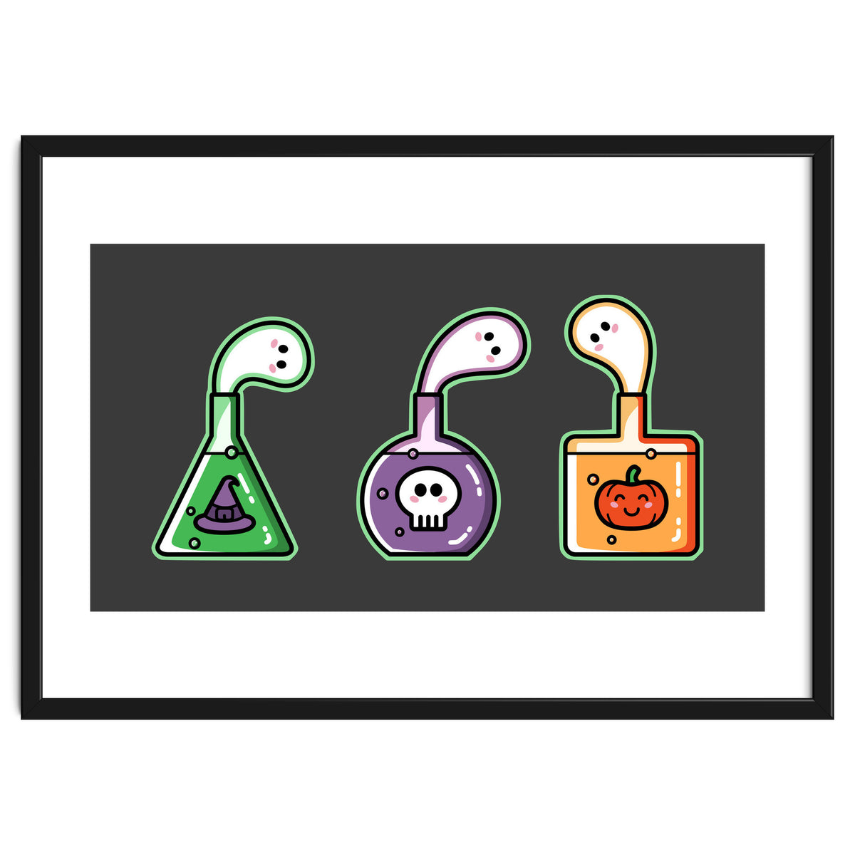 Kawaii Cute Halloween Potions - witches hat, skull, pumpkin, ghosts