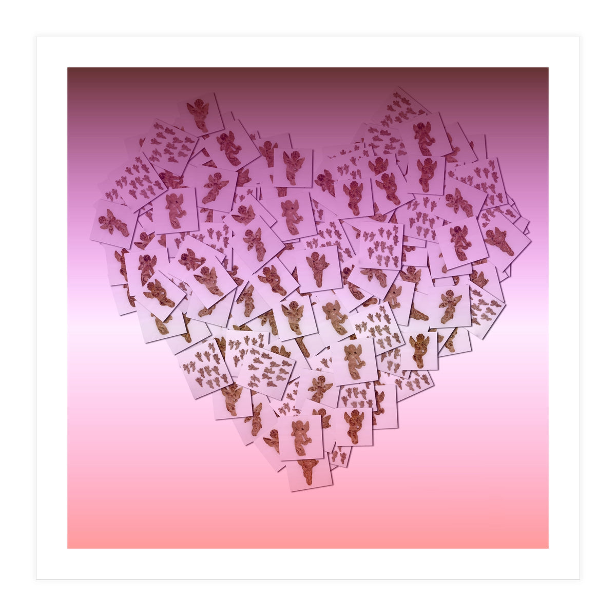 Heart collage of golden Cupid like characters (Print Only)