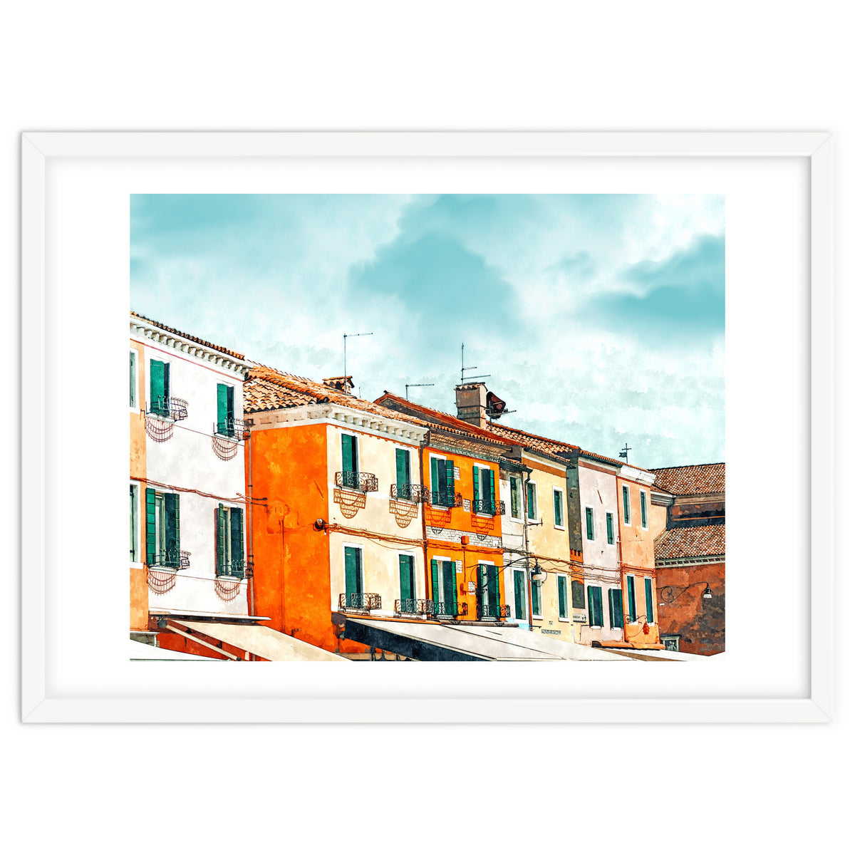 Burano Island | Colorful Patel Architecture Building | Watercolor Travel Painting