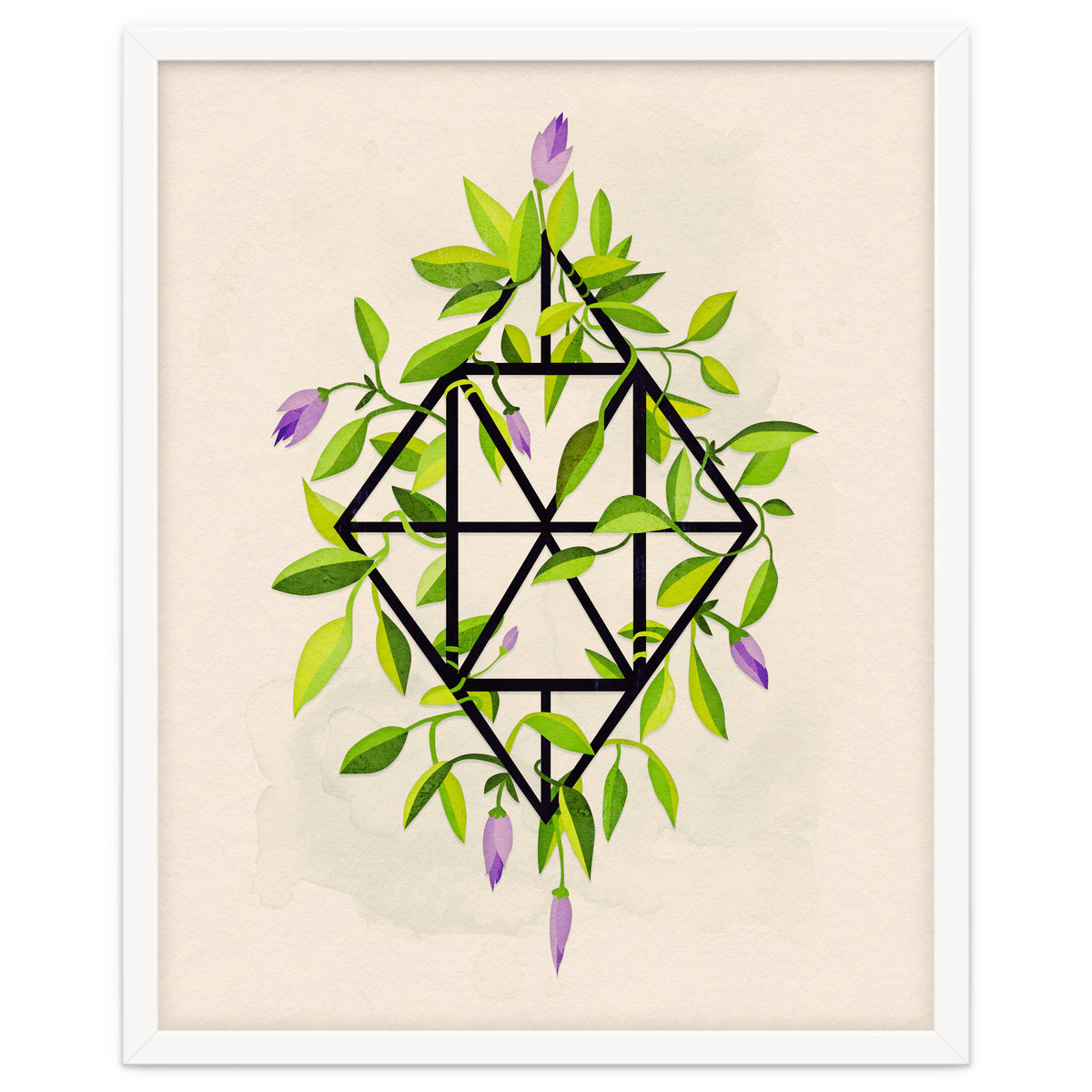 Geometric frame with leaves and flowers