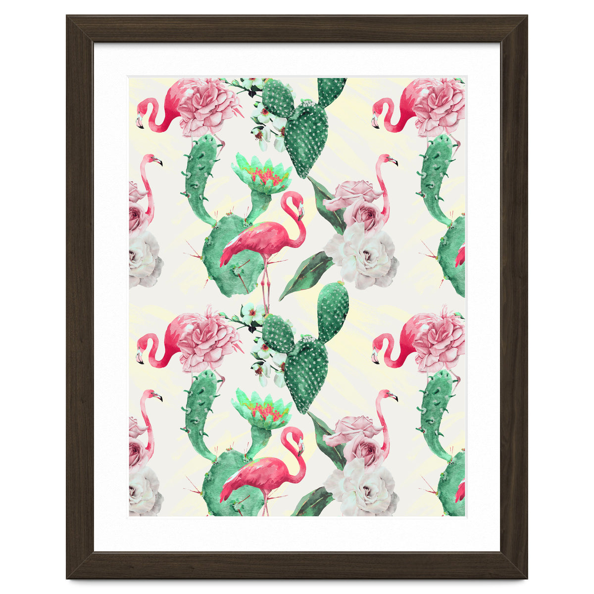 Flamingos, geometric and flowers