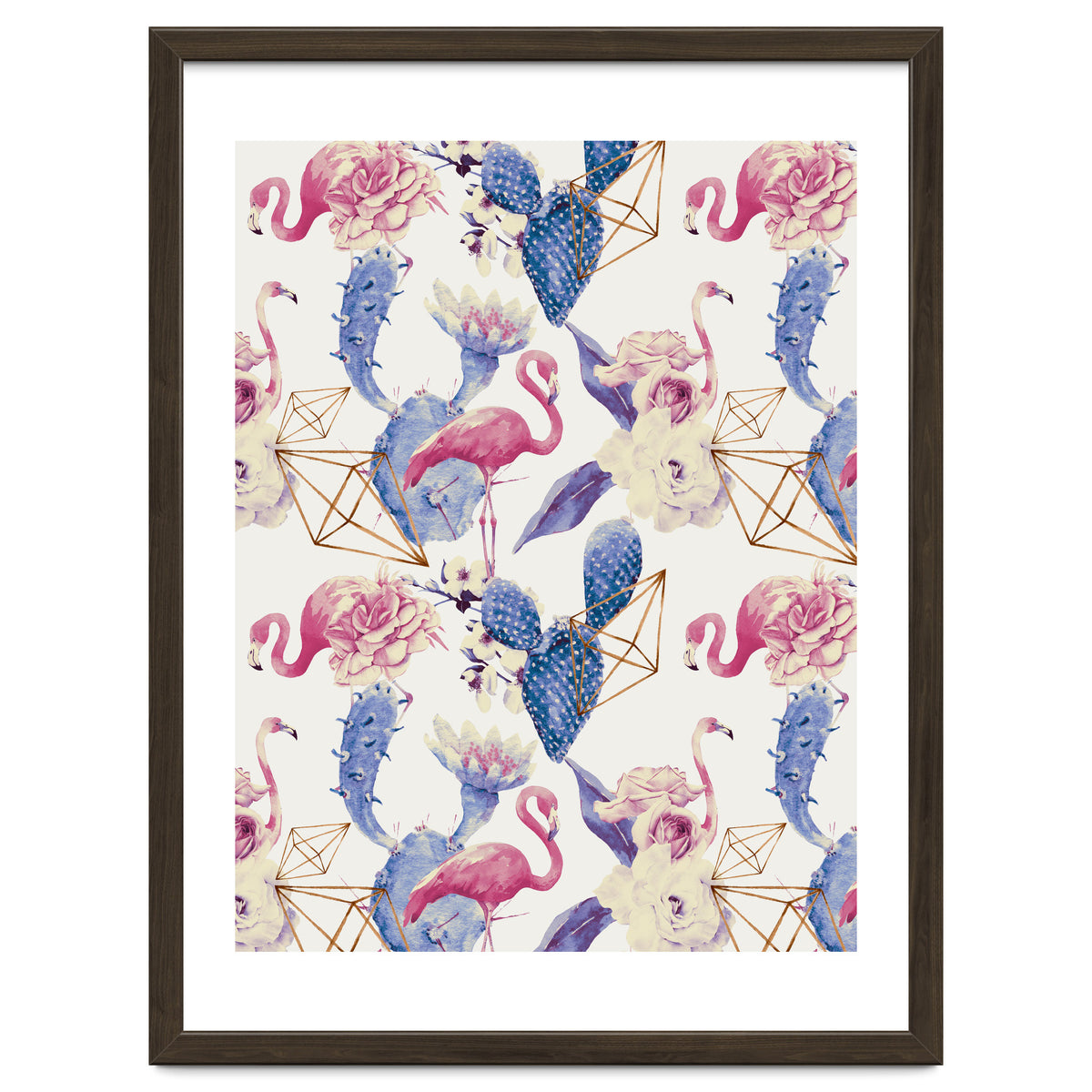 Flamingos, geometric and flowers 02