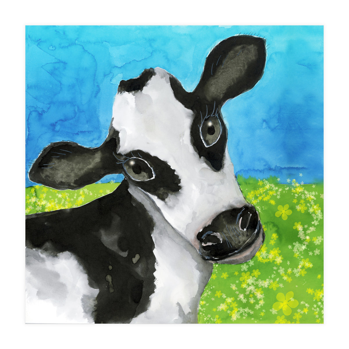 Cow in the meadow watercolor (Print Only)
