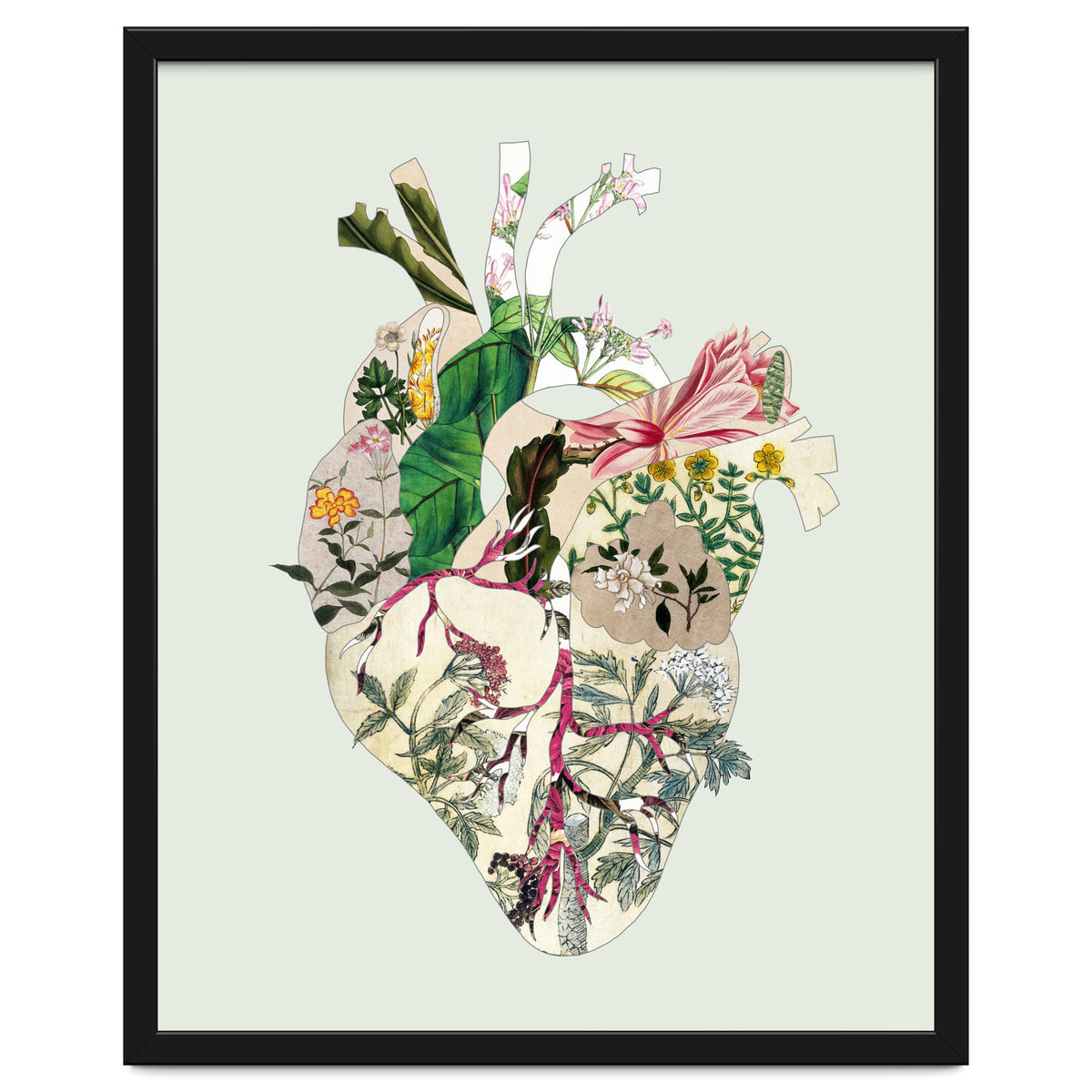 Vintage Botanical Heart - Green