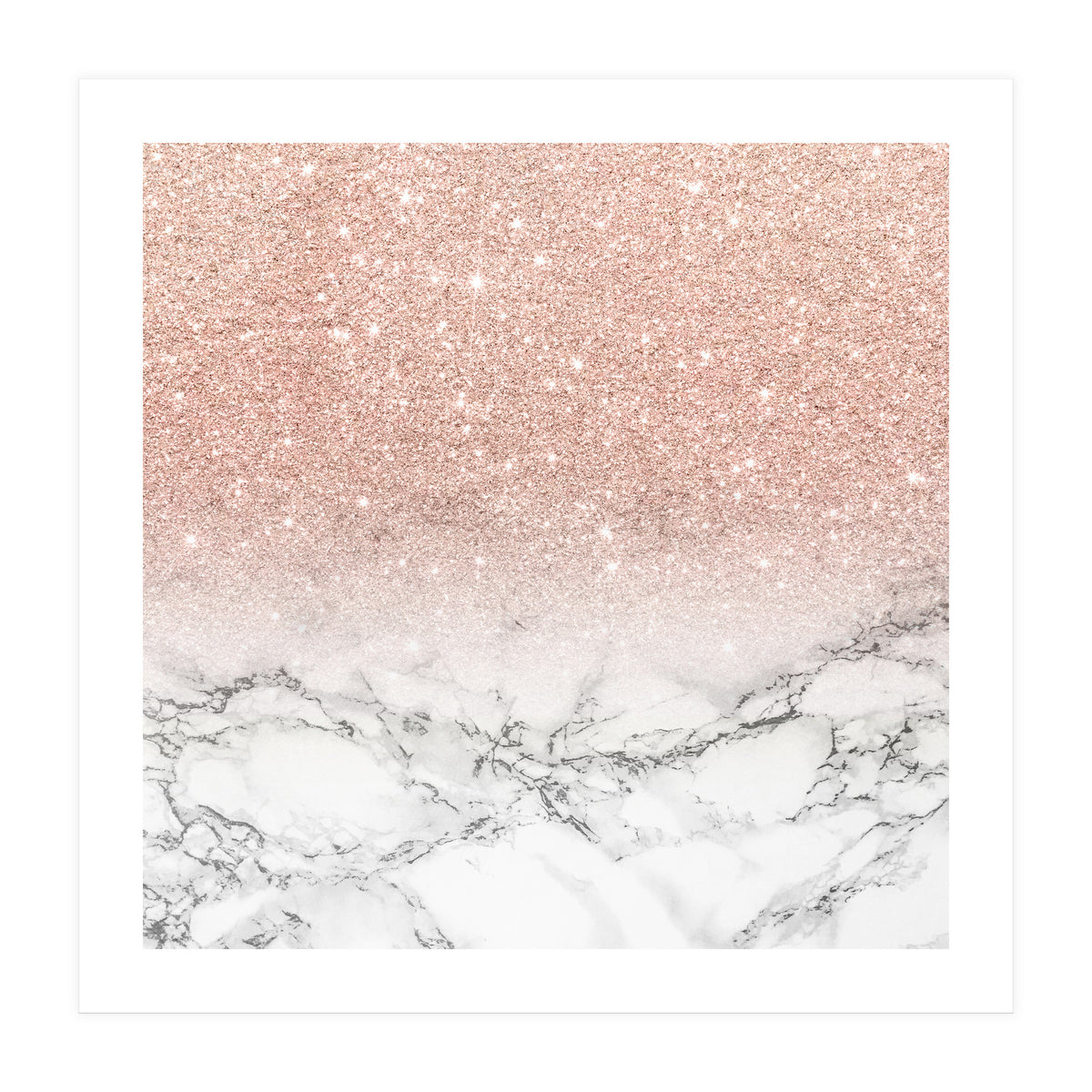 Modern faux rose gold pink glitter ombre white marble (Print Only)