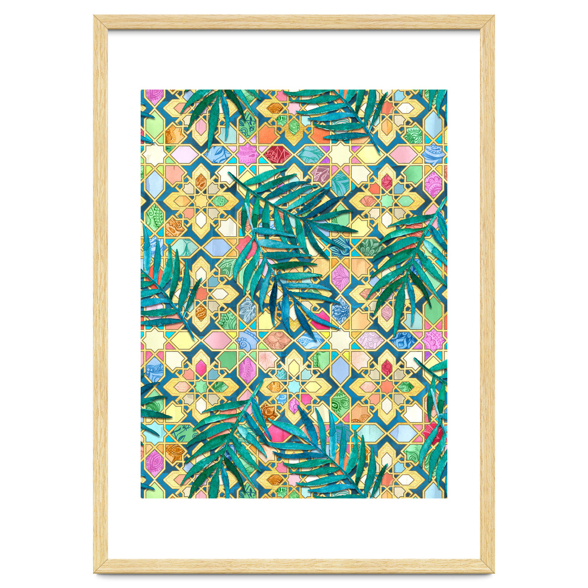 Gilded Moroccan Mosaic Tiles with Palm Leaves