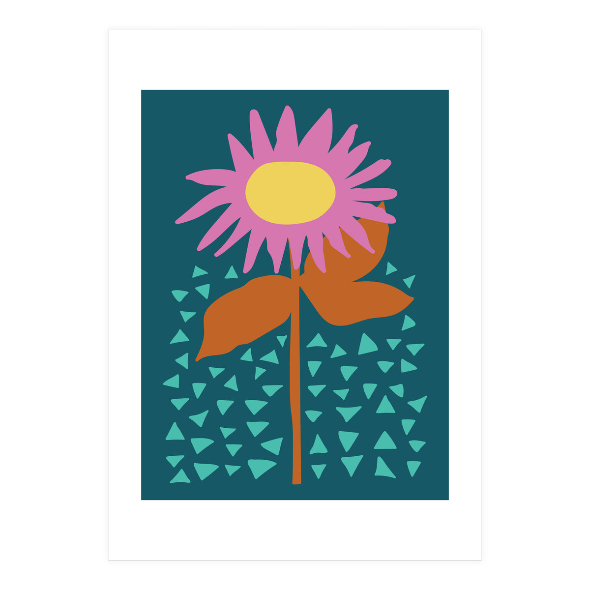 Pink Flower on Teal  (Print Only)