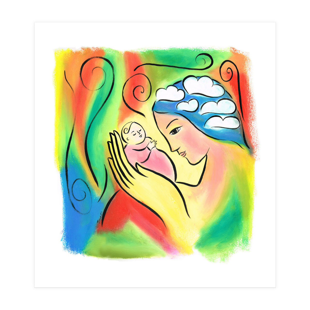 Woman And Baby With Clouds (Print Only)