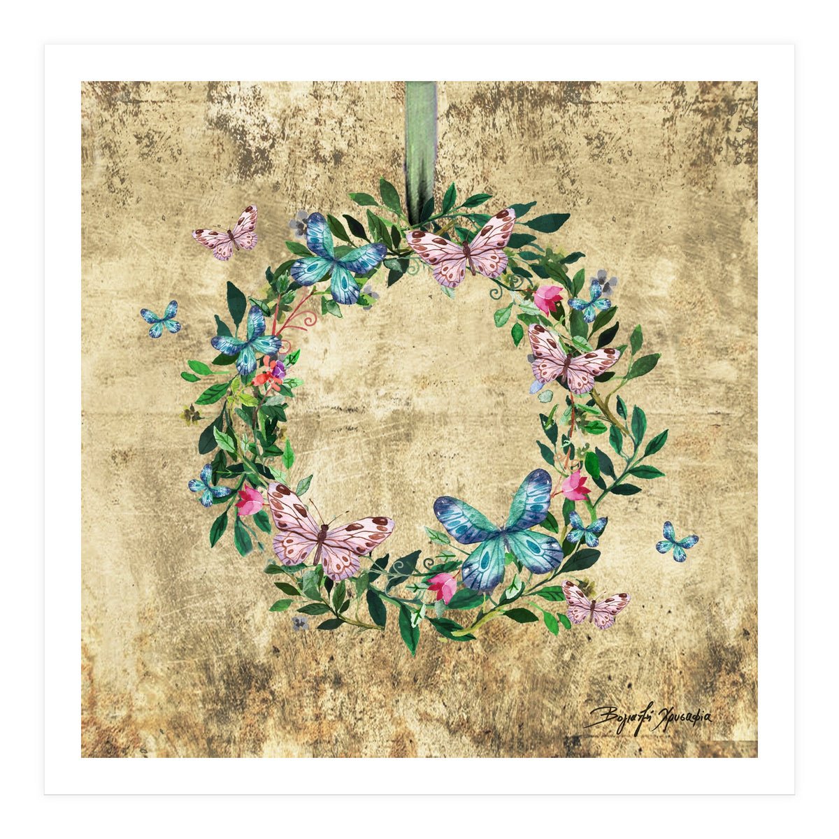 Wreath #Flowers & Butterflies#Royal collection (Print Only)