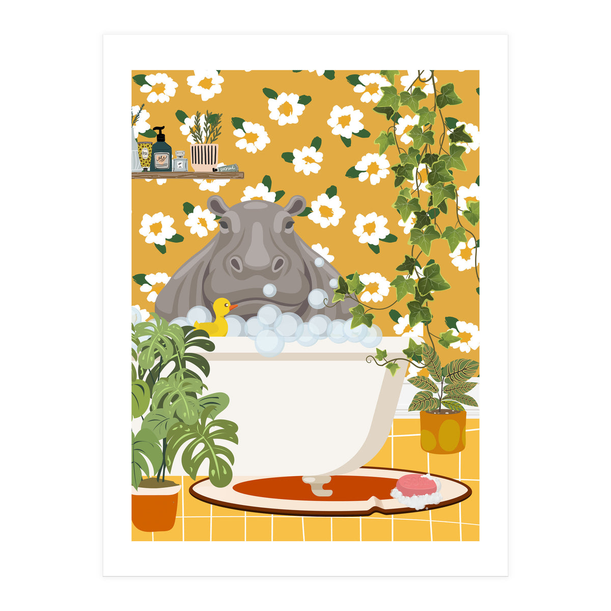 Hippo Taking a Bubble Bath (Print Only)