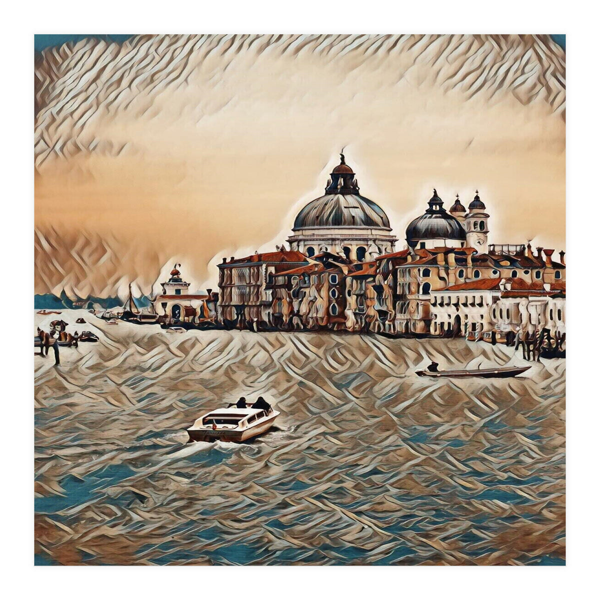 Boat In Venice San Mark`s Basilica Italian Tour Vintage (Print Only)