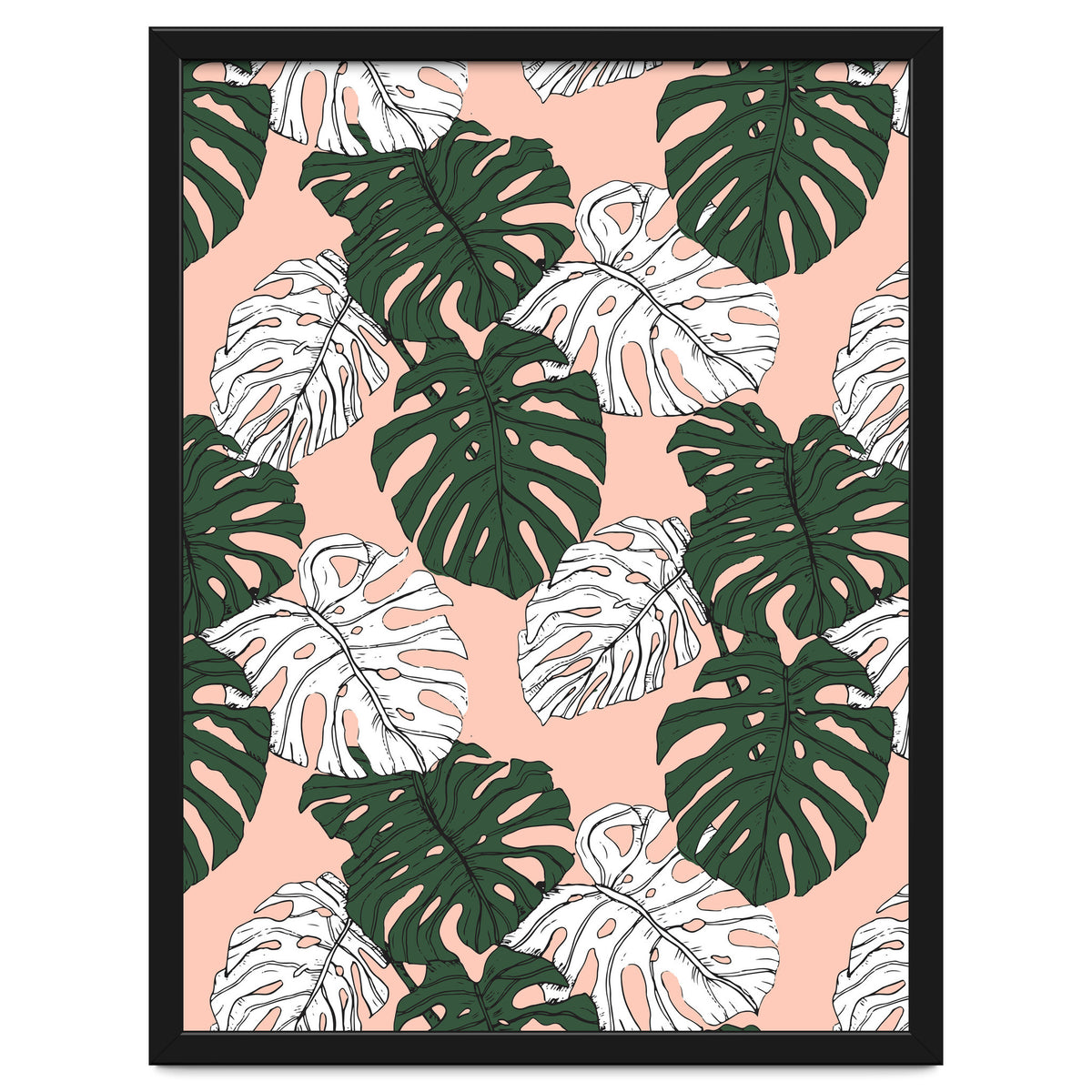 Hand drawing monstera pastel color