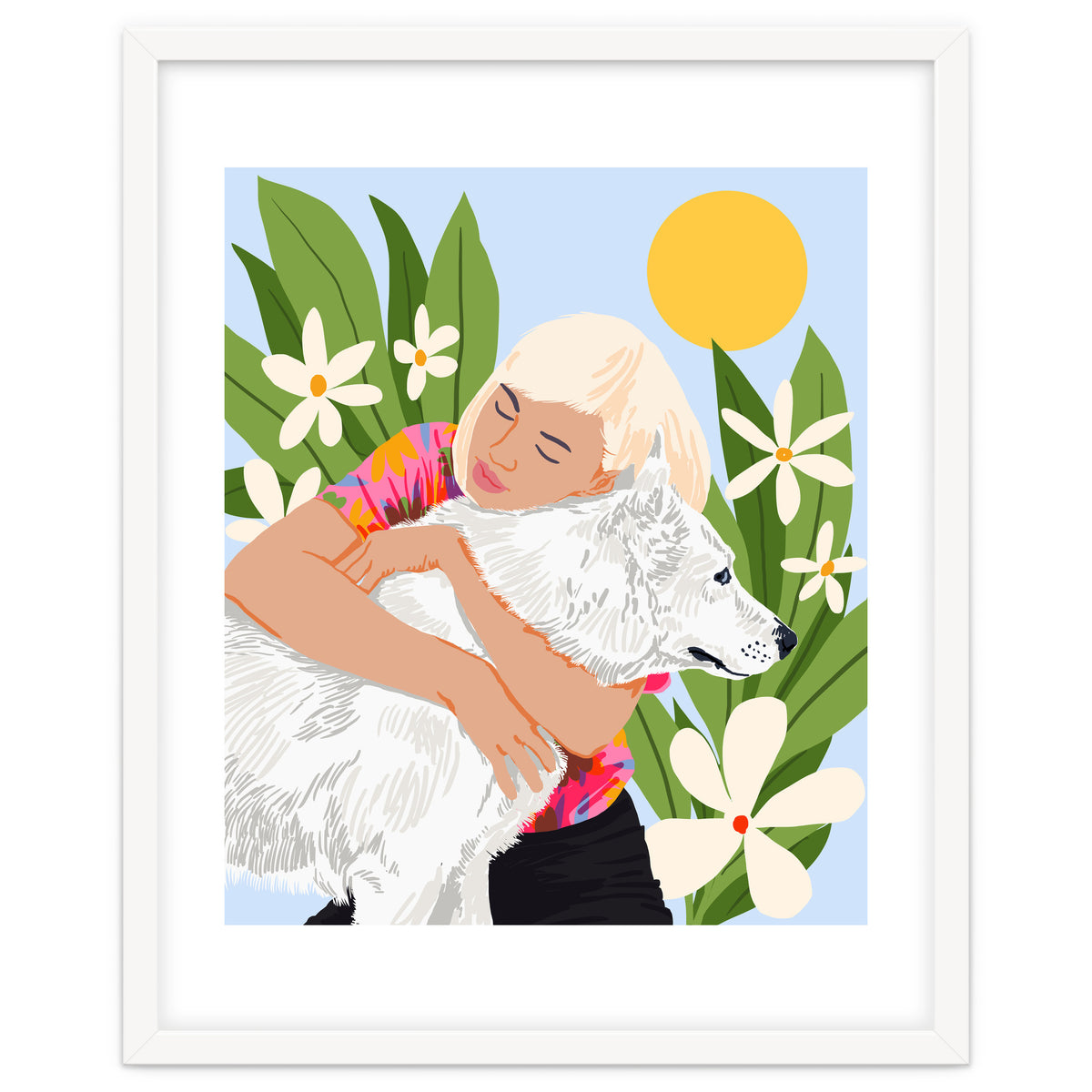 All You Need Is Love & A Dog | Pets Urban Jungle Bohemian Woman Illustration