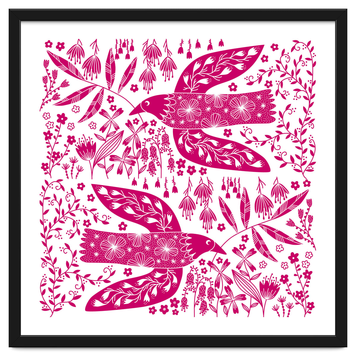 Doves And Flowers Magenta Pink