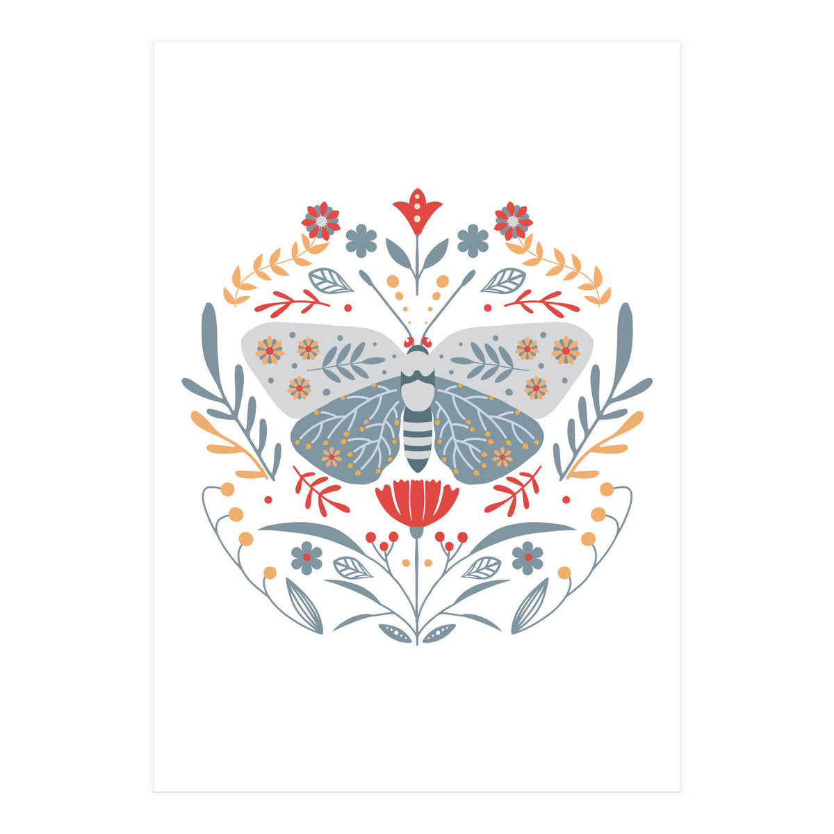 Scandinavian Folk Art: Butterfly & Flowers (Print Only)