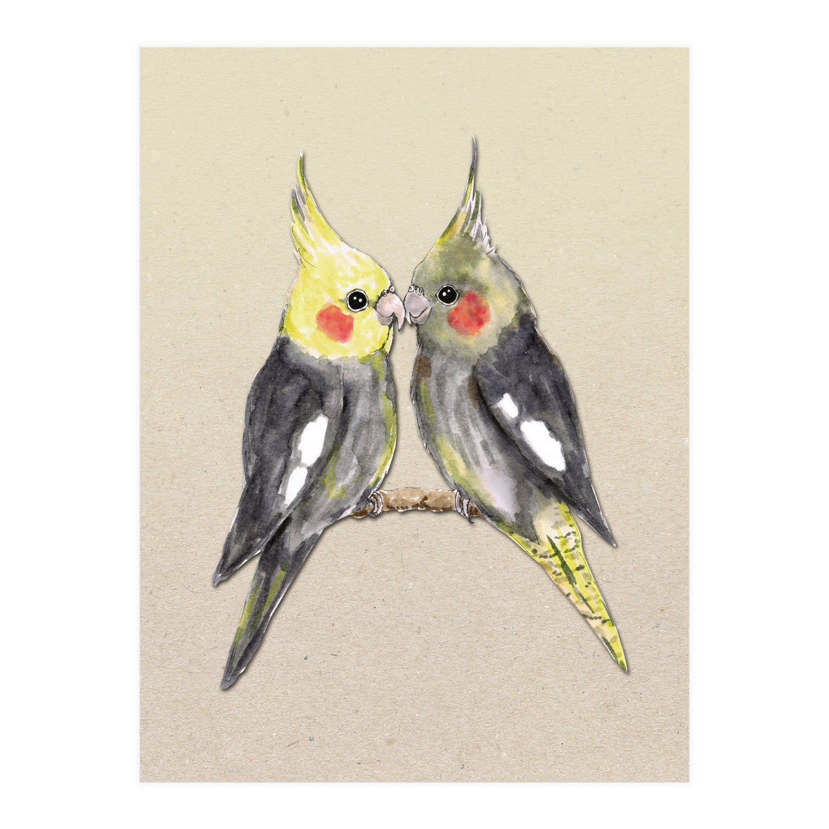 Two cute cockatiels (Print Only)