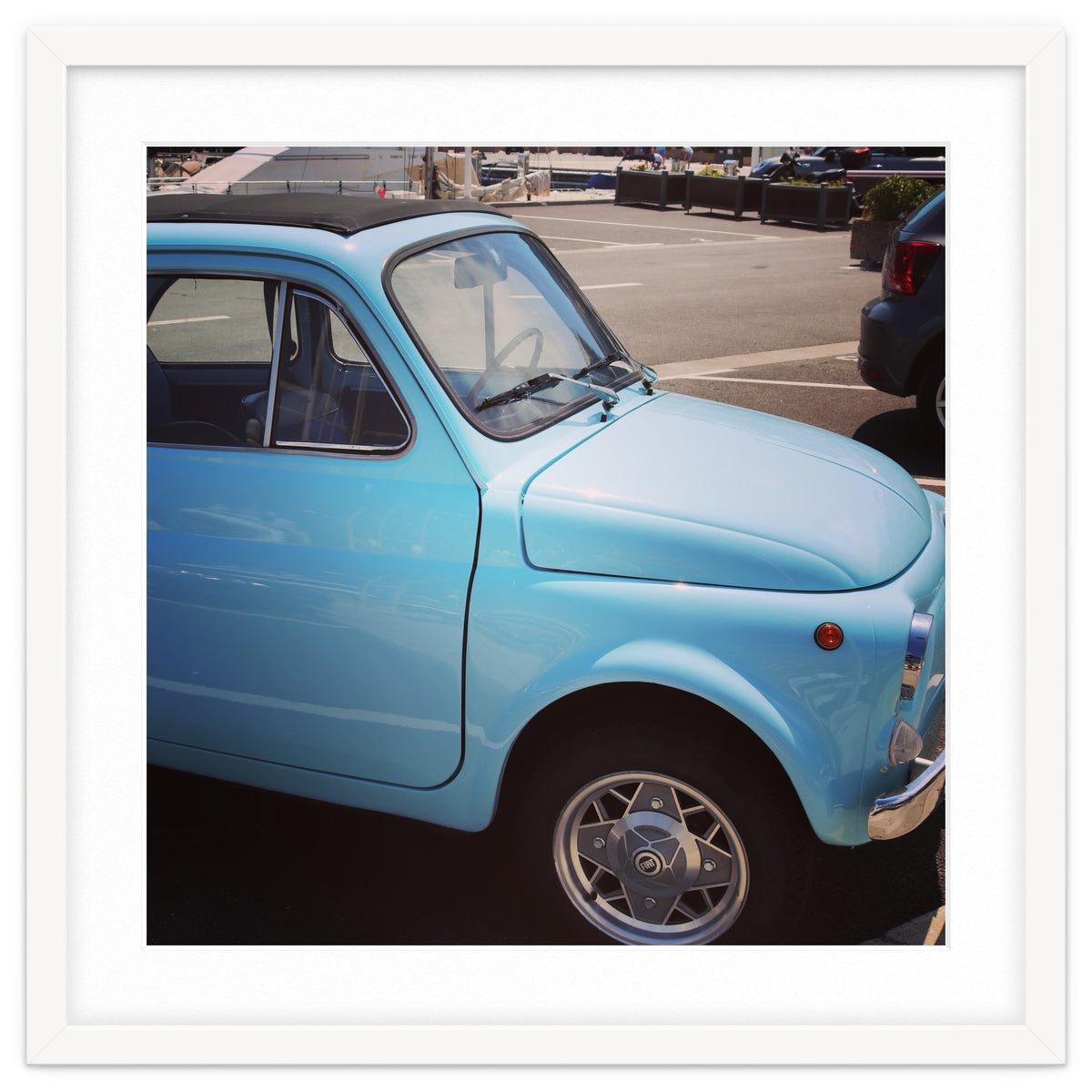 Pale blue Fiat 500