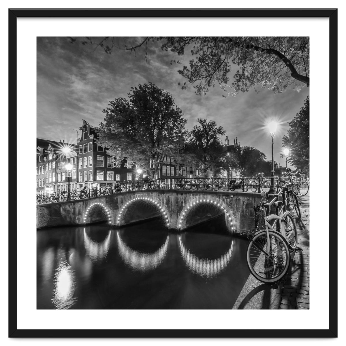 AMSTERDAM Idyllic nightscape from Keizersgracht | Monochrome