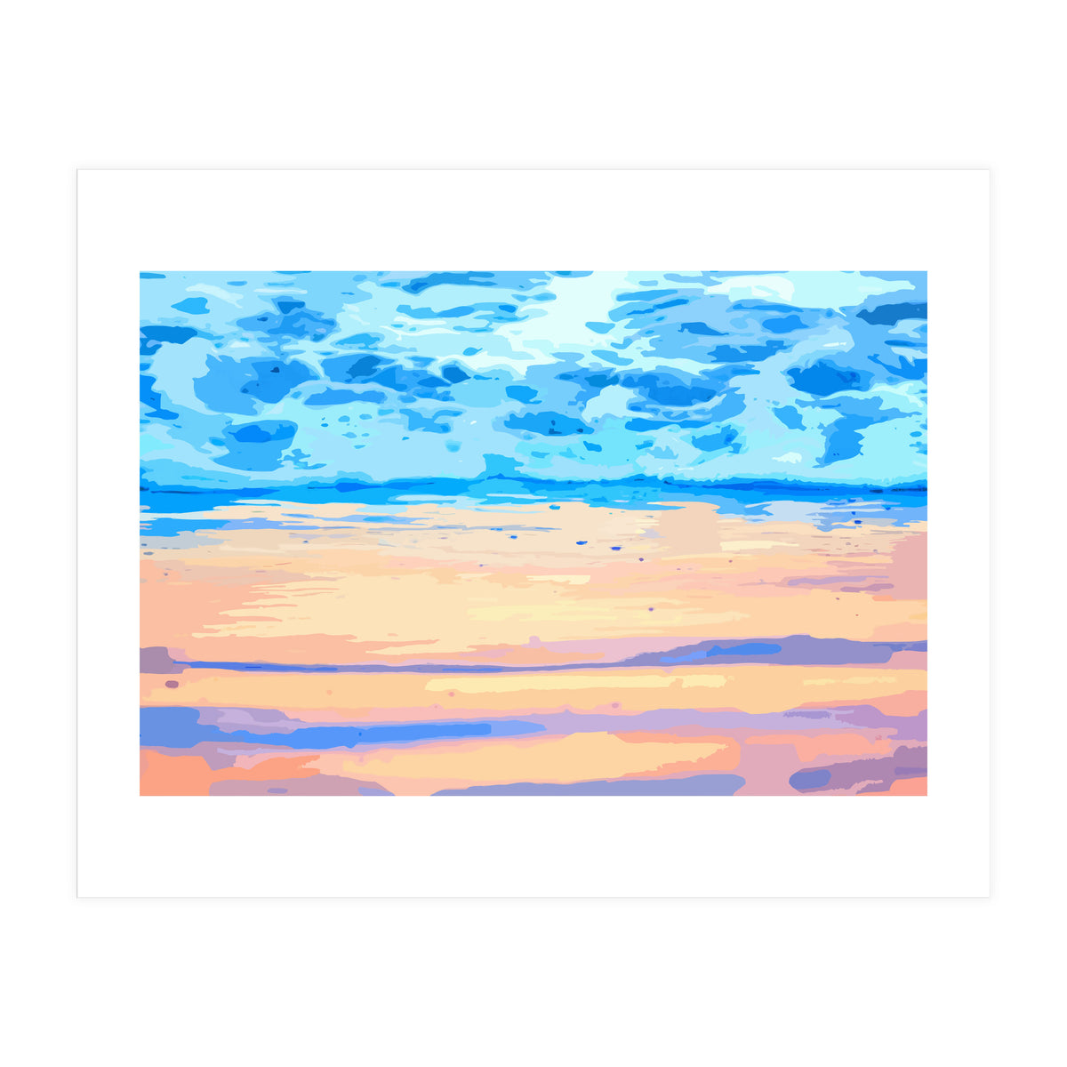 Sunset On The Shore | Beach Pastel Scenic Nature | Sea Ocean Landscape Painting (Print Only)
