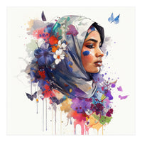 Watercolor Floral Muslim Arabian Woman #5 (Print Only)