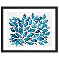 Abstract leaves and dots - teal and red