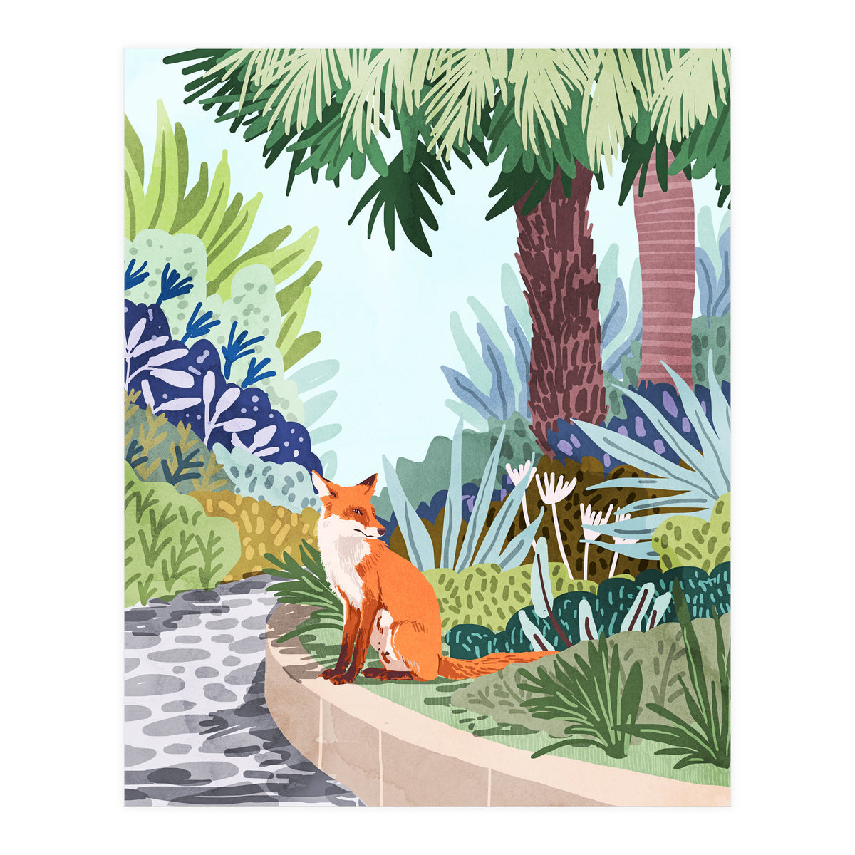Fox in The Garden | Animals Wildlife Botanical Nature Painting | Boho Colorful Jungle Illustration (Print Only)