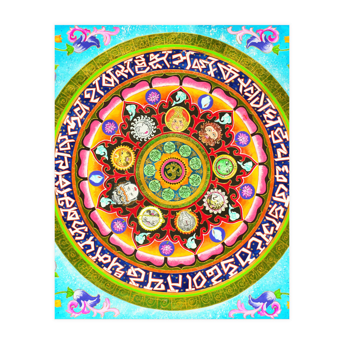 Chakra Mandala, Ayurveda Yoga Aum, Eclectic Colorful Bohemian Sun Sign Moon Sign Zodiac Astrology (Print Only)