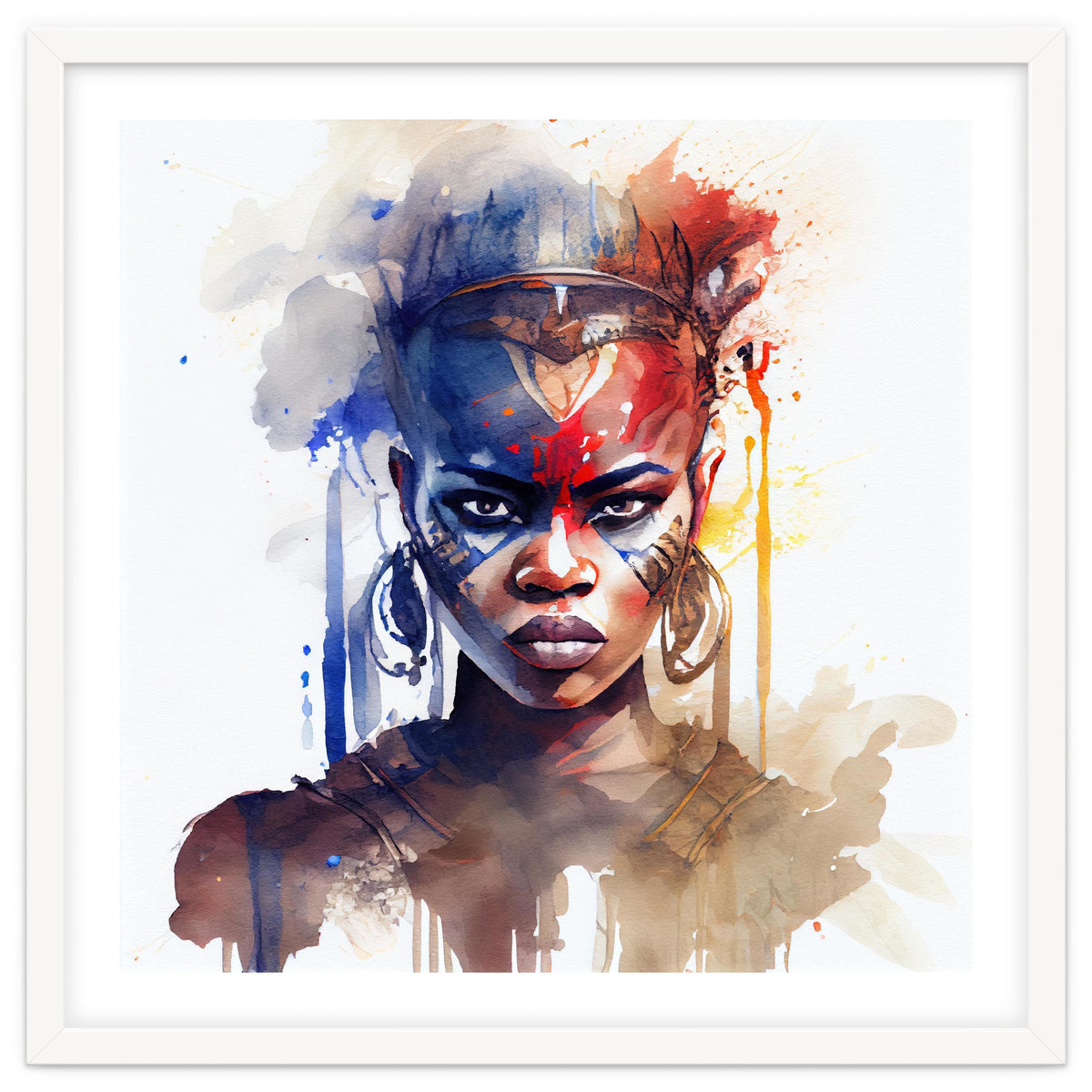 Watercolor African Warrior Woman #1