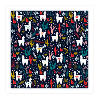 Cute Alpaca Pattern with Cacti, Stars and Crystals (Print Only)