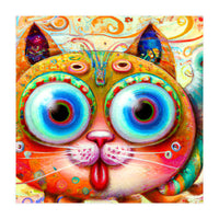 Chaotic and Colorful Fantasy Cat sticking out its Tongue (Print Only)