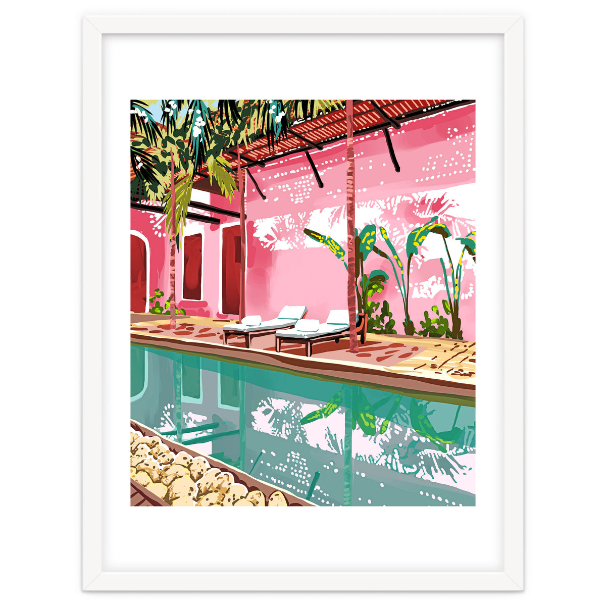 Vacay Villa | Blush Pink Summer Architecture | Tropical Travel Building | Palm Bohemian Resort