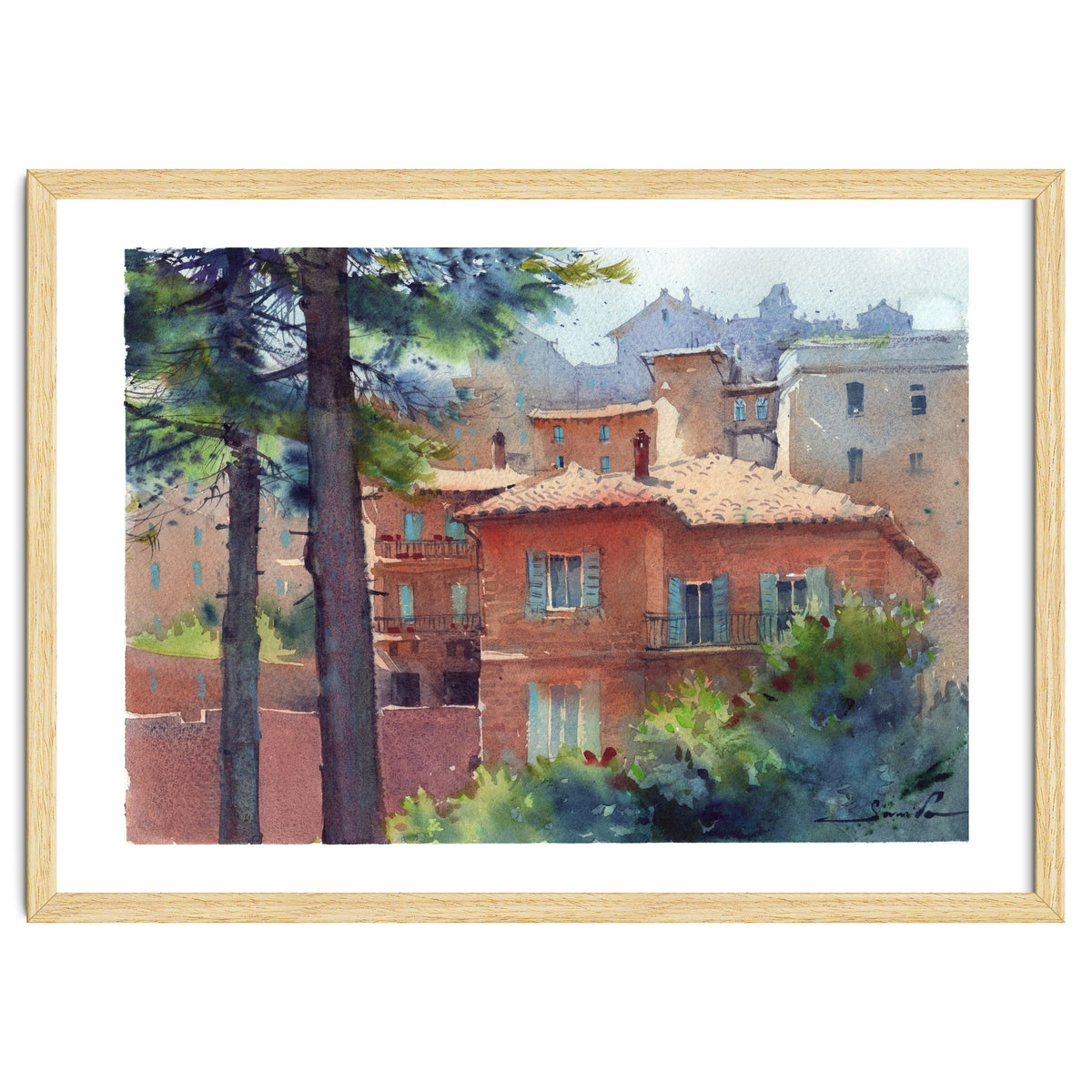 Sunny city landscape. Watercolor