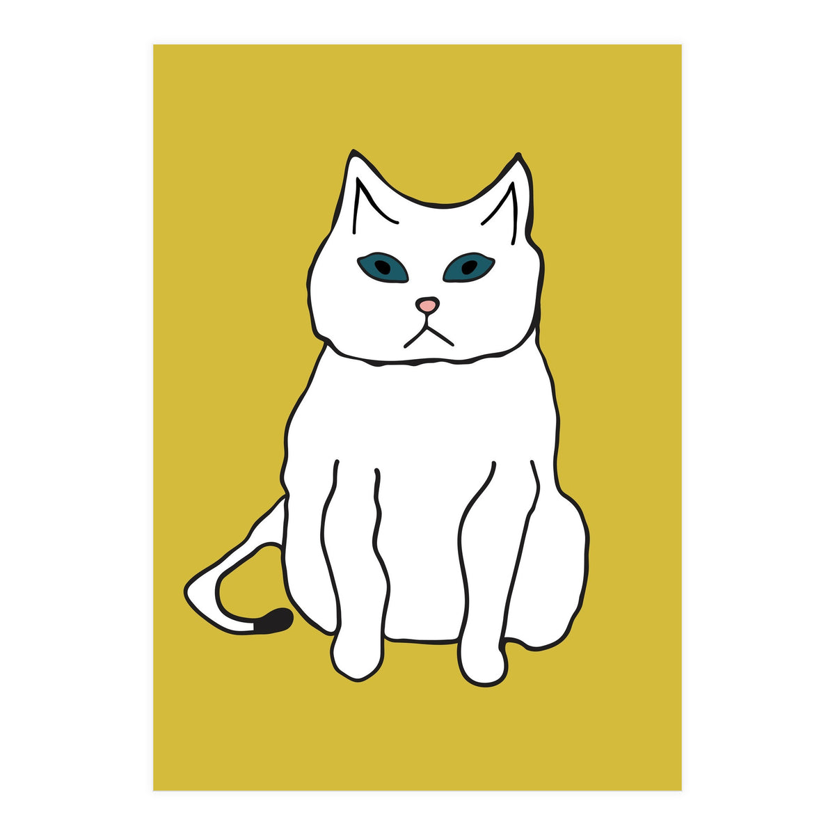 White Cat On Yellow (Print Only)