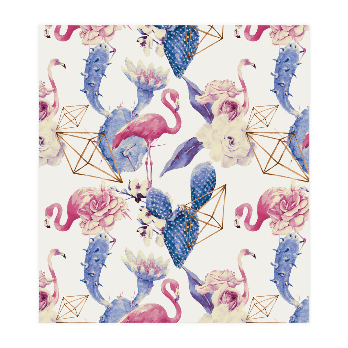 Flamingos, geometric and flowers 02 (Print Only)