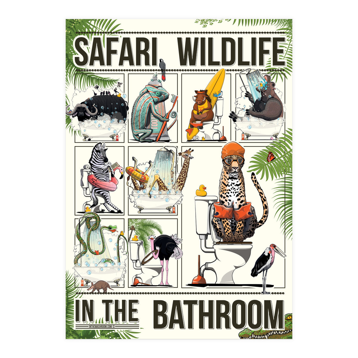 Safari Animals in the Bathroom, funny toilet humour (Print Only)