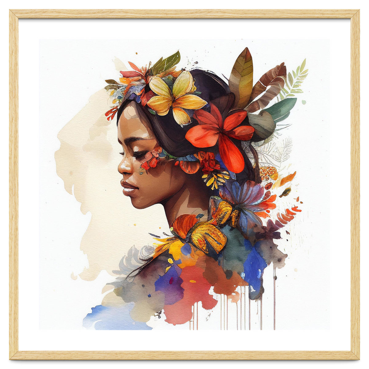 Watercolor Floral Indonesian Native Woman #4