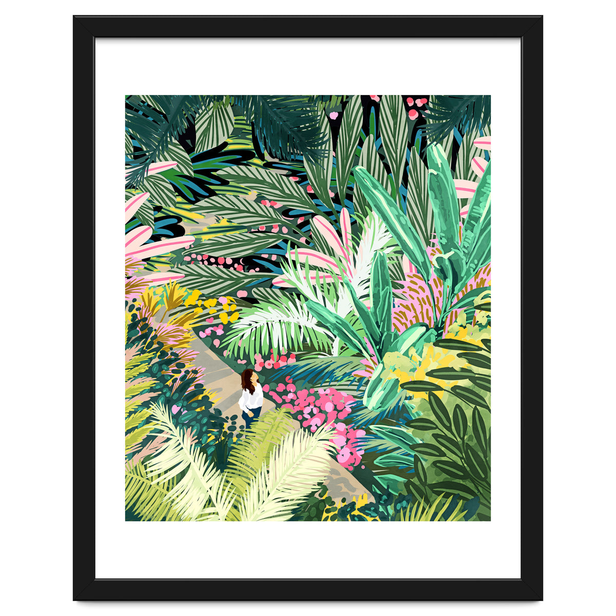 Bohemian Jungle, Tropical Botanical Nature Illustration, Forest Solo Travel Plants Painting