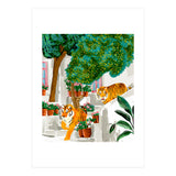 Tigers in Greece | Santorini Travel Architecture, Wildlife Animal Painting | Watercolor Illustration (Print Only) thumbnail