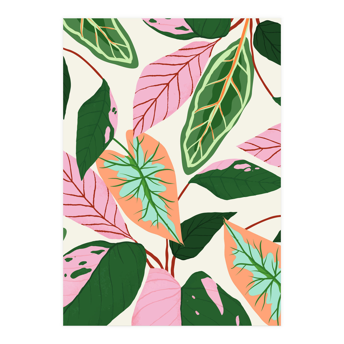 The Inseparable V.01, Nature Botanical Plants, Blush Leaves Modern Boho, Pastel Illustration Garden (Print Only)