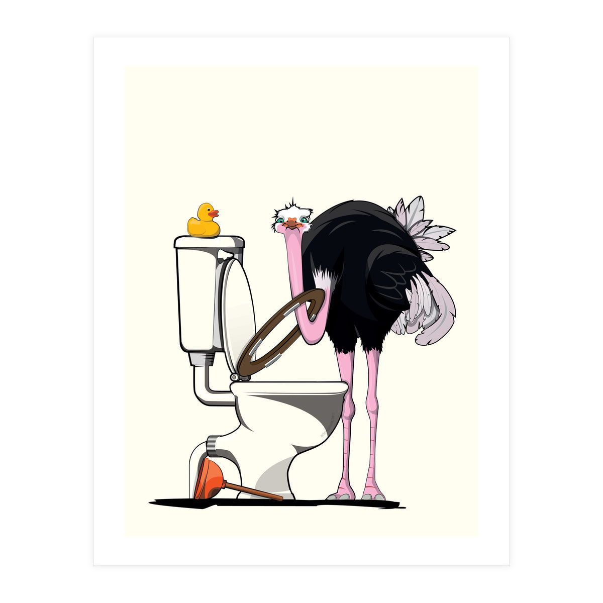 Ostrich on the Toilet, Funny Bathroom Humour (Print Only)