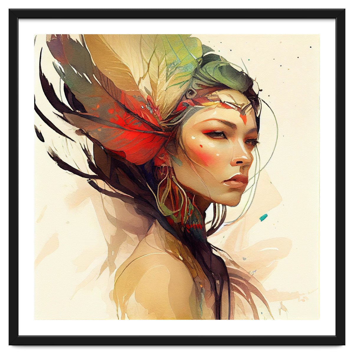 Watercolor Floral Indian Native Woman #14