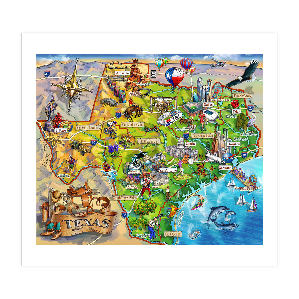 Texas Illustrated Map (Print Only)