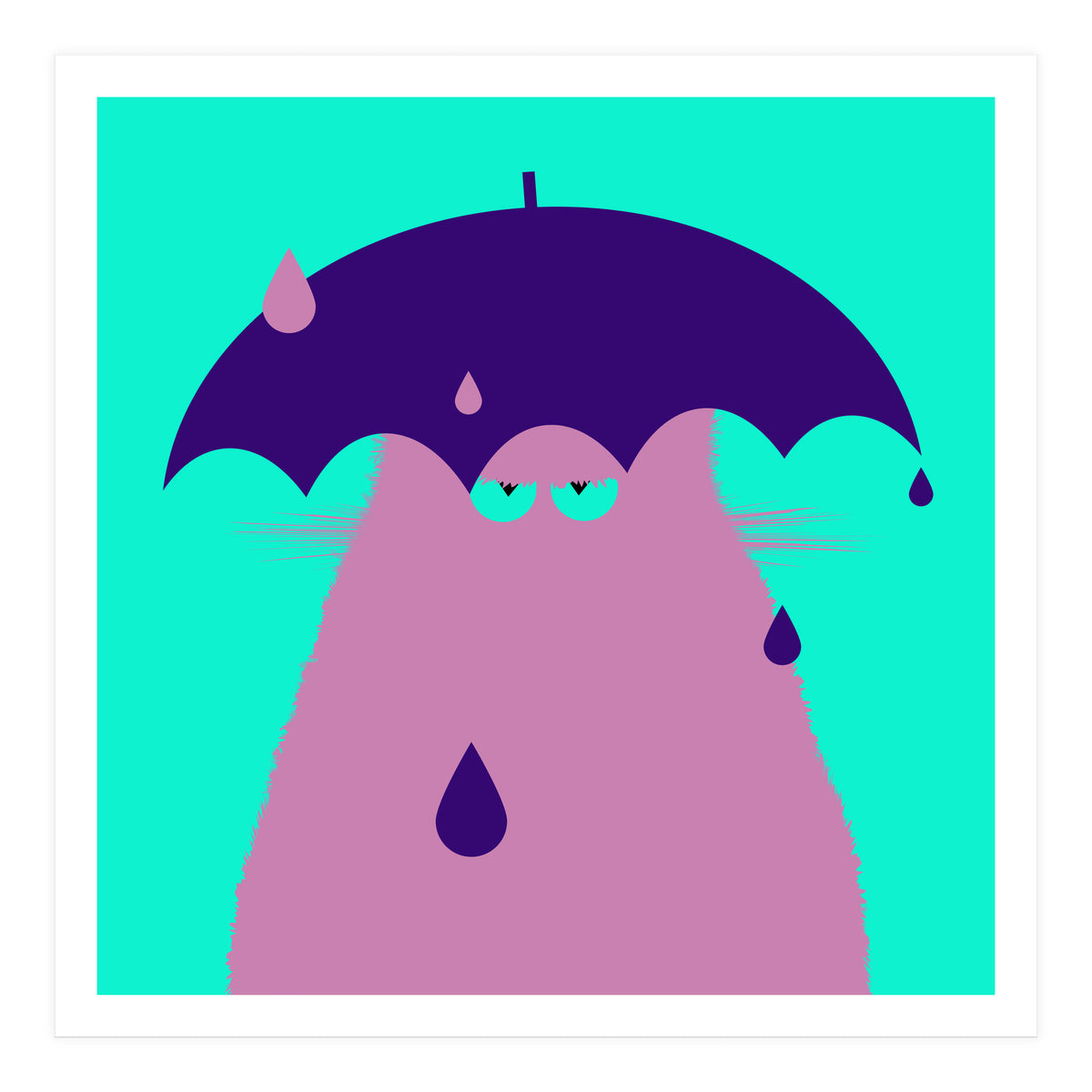 Lilac Cat With Umbrella  (Print Only)