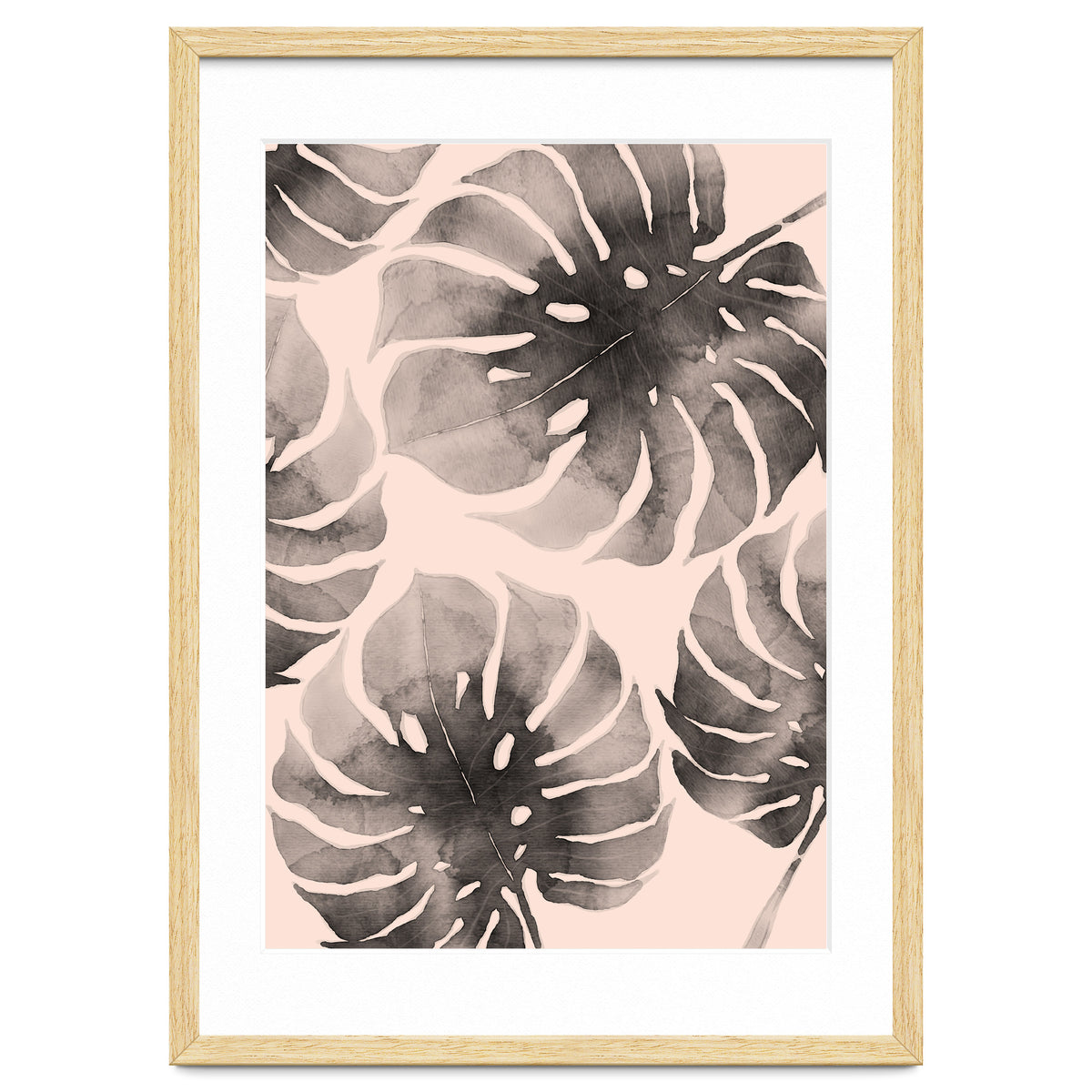 Monstera pink and gray watercolor