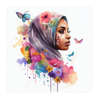 Watercolor Floral Muslim Arabian Woman #7 (Print Only)